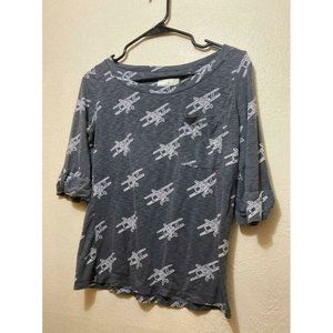 Anthropologie Porridge Airplane Printed Grey Lightweight Top Women's Size XS